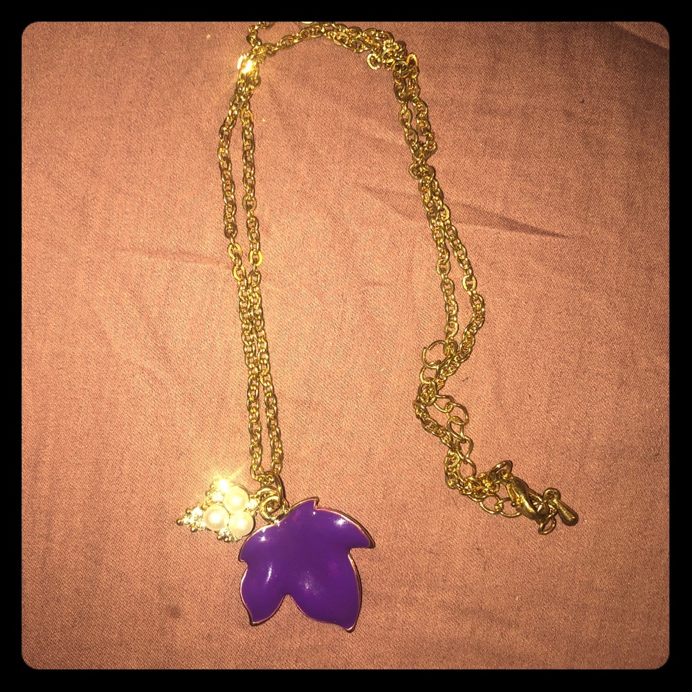 Purple Leaf Charm Gold Tone Necklace